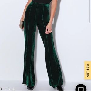 Lulu’s Flare Leg Green Velvet Pants